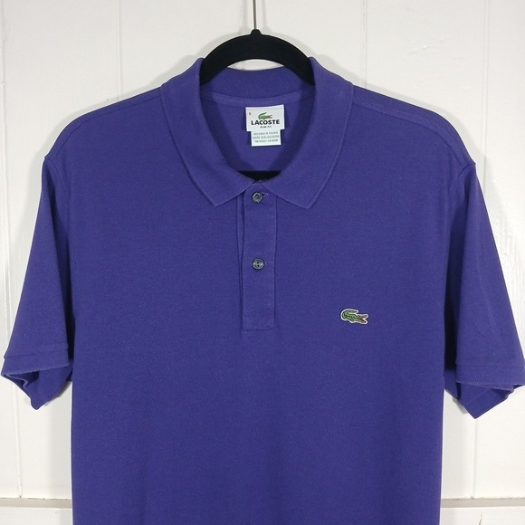 Lacoste Shirt Slim Fit Croc Logo Polo Men's Purple Men's 6 Cotton Mesh Knit SS - Picture 1 of 11